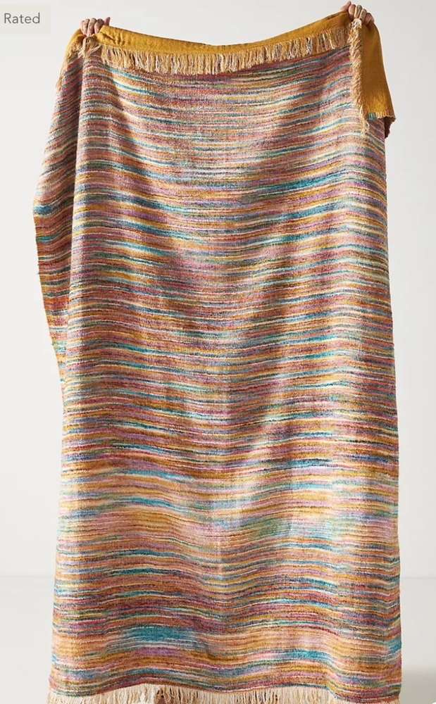 Anthropologie Fringed Ines Throw Blanket in Ochre